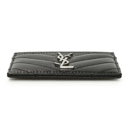 Exclusive Saint Laurent Black Grain De Poudre Matelasse Chevron Monogram Credit Card Case — Back View
