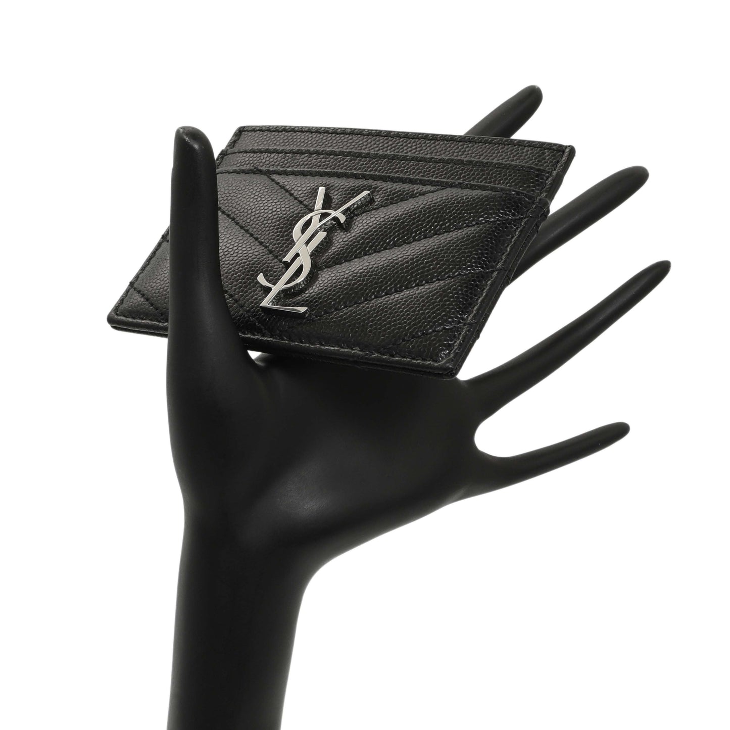 Exclusive Saint Laurent Black Grain De Poudre Matelasse Chevron Monogram Credit Card Case — Alternate View 7