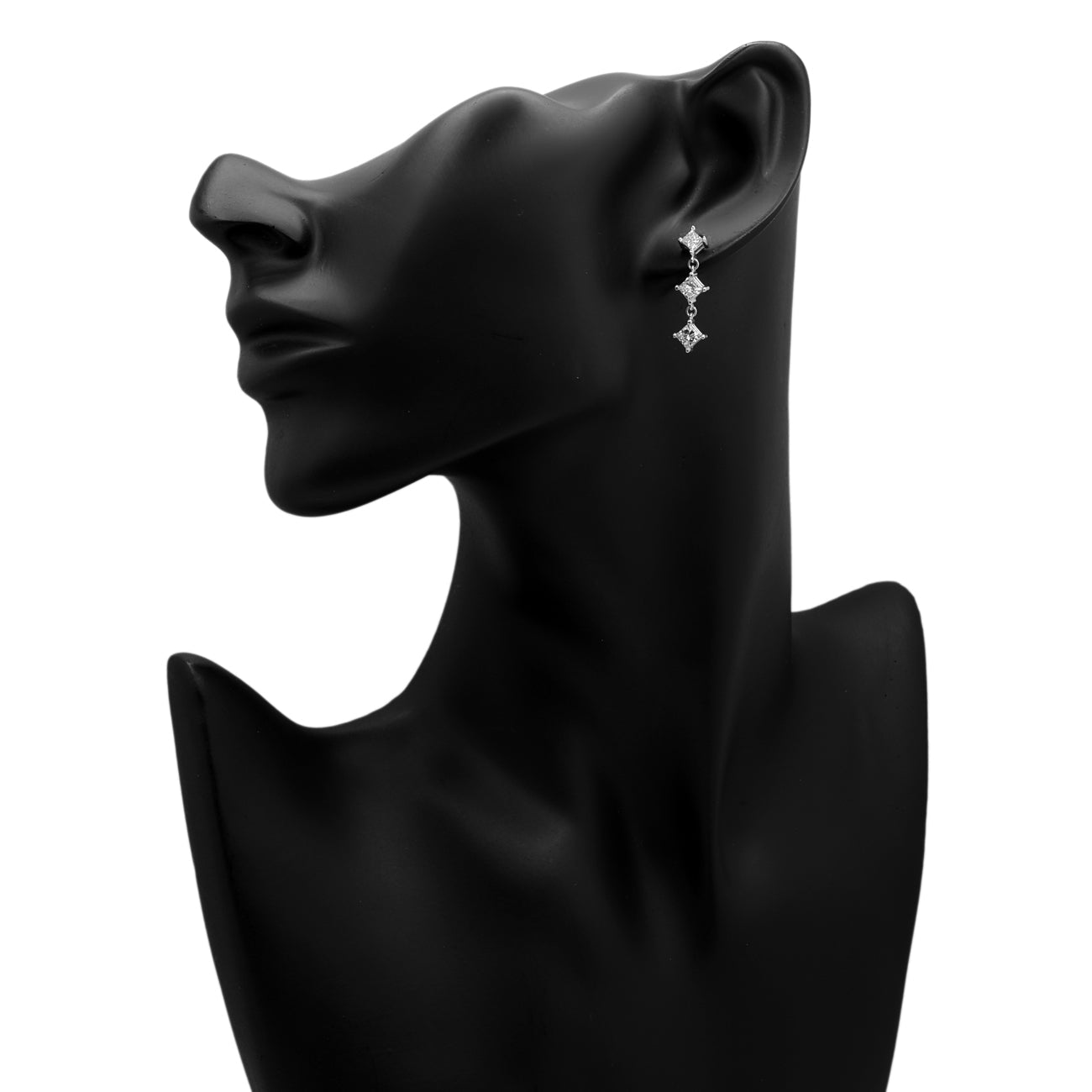 Exclusive 18K White Gold 1.92 Carat Princess Diamond Riviere Earrings — Back View