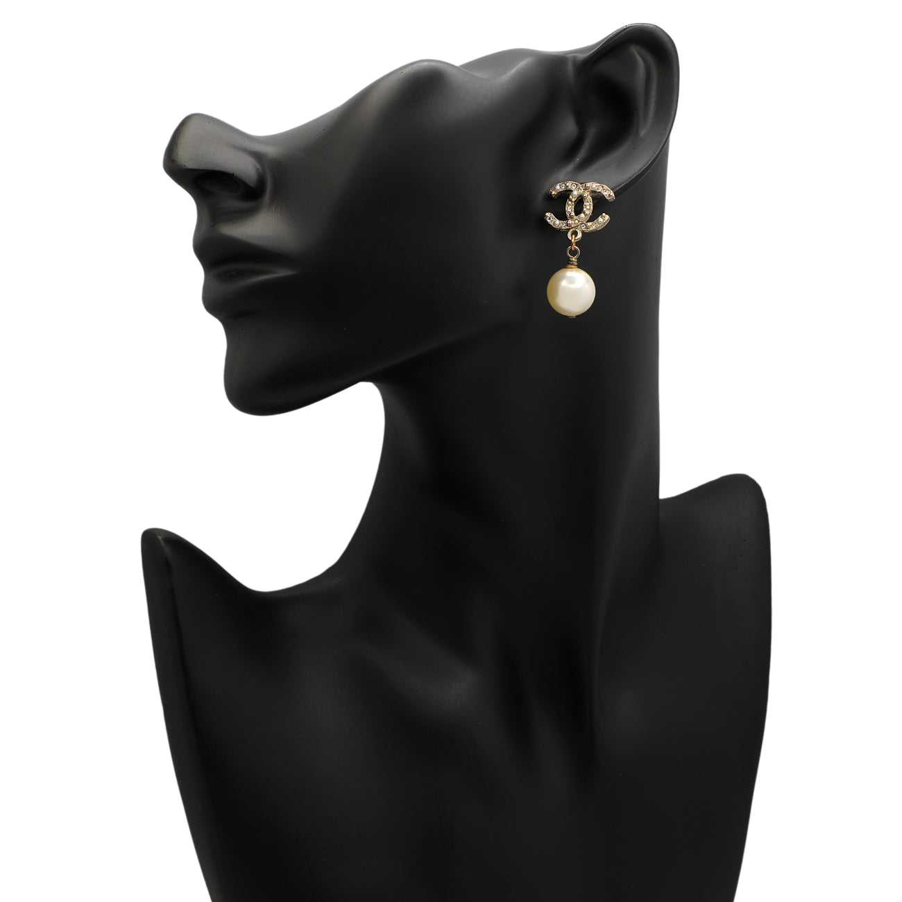 Exclusive Chanel Pearl Crystal CC Earrings — Back View