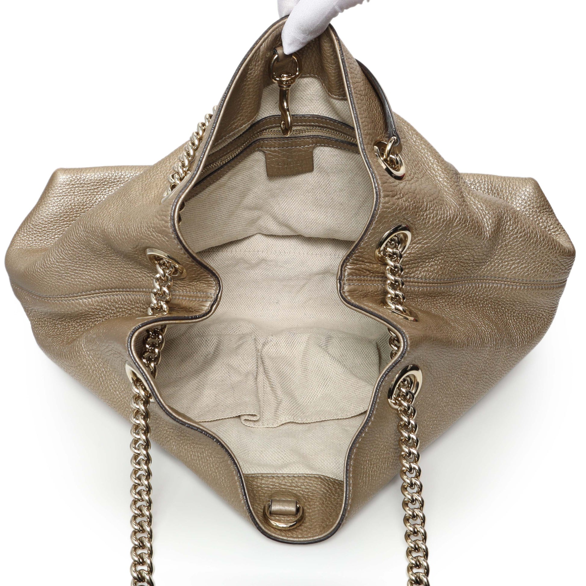 Exclusive Gucci Gold Pebbled Calfskin Medium Soho Chain Shoulder Bag — Alternate View 8