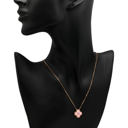 Exclusive Van Cleef & Arpels 18K Rose Gold Porcelain Diamond Vintage Alhambra Pendant — Detail View