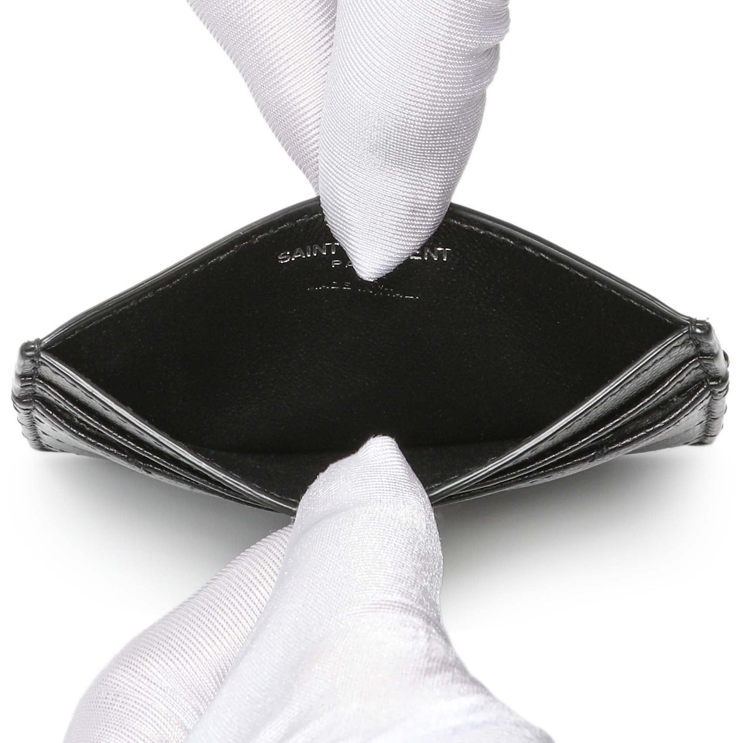 Exclusive Saint Laurent Black Grain De Poudre Matelasse Chevron Monogram Credit Card Case — Top View