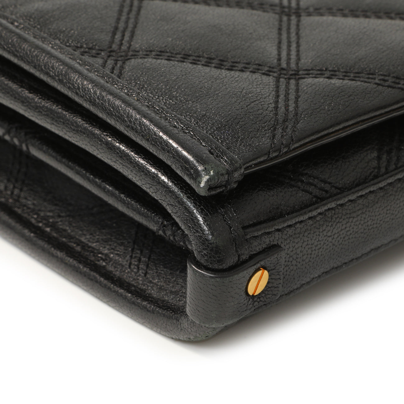 Exclusive Saint Laurent Black Lambskin Diamond Quilted Becky Chain Wallet — Top View