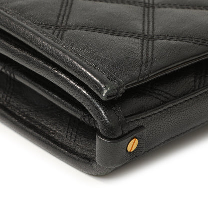 Exclusive Saint Laurent Black Lambskin Diamond Quilted Becky Chain Wallet — Top View