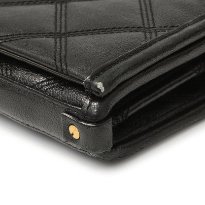 Exclusive Saint Laurent Black Lambskin Diamond Quilted Becky Chain Wallet — Detail View