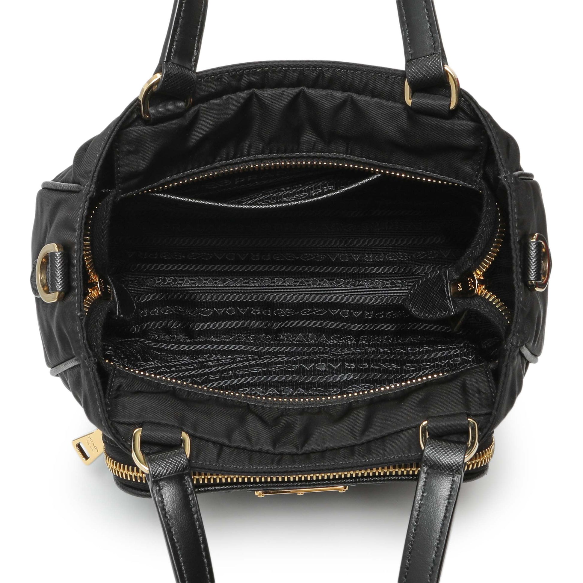 Exclusive Prada Black Tessuto Front Pocket Bag — Top View