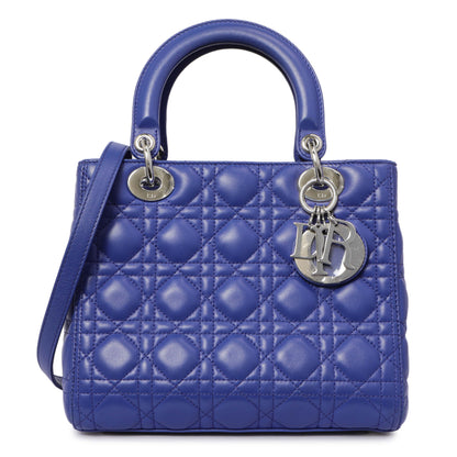 Exclusive Christian Dior Blue Lambskin Cannage Medium Lady Dior — Front View