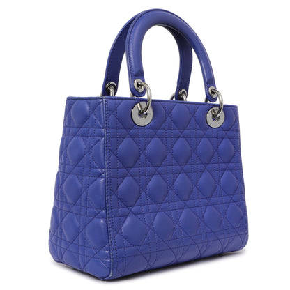 Exclusive Christian Dior Blue Lambskin Cannage Medium Lady Dior — Side View