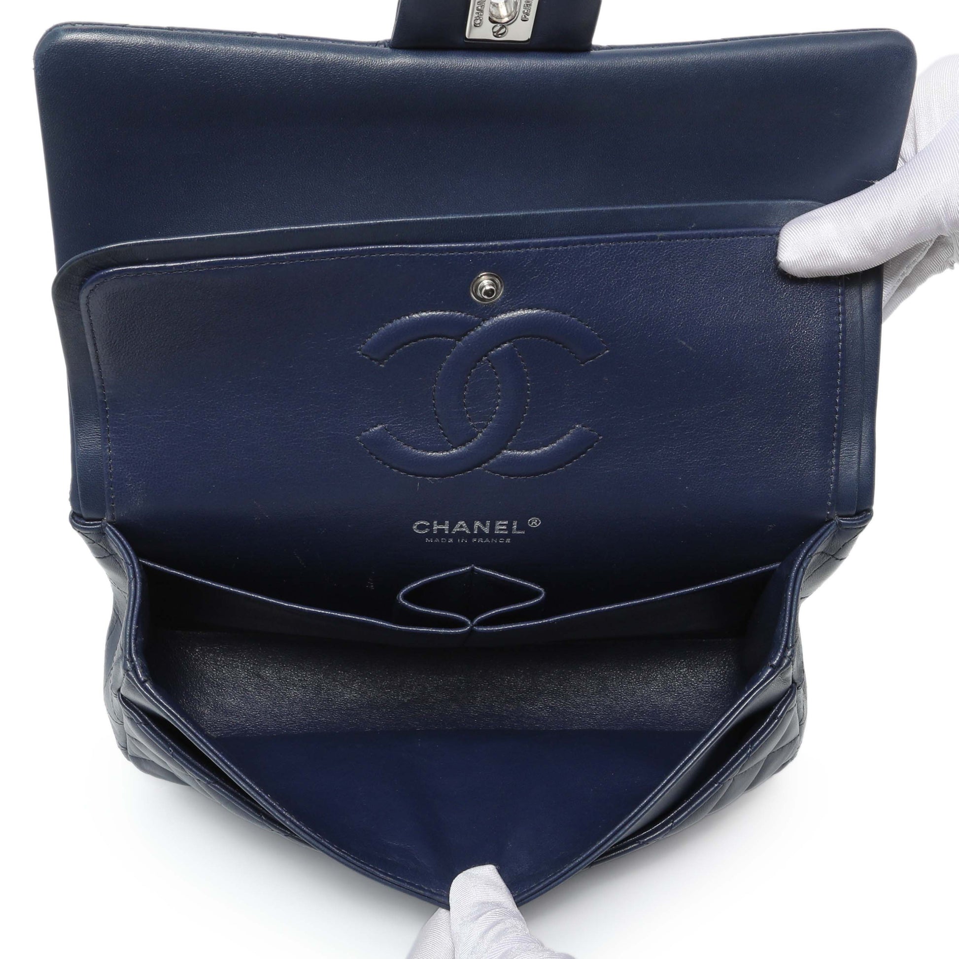 Exclusive Chanel Blue Quilted Lambskin Medium Classic Double Flap — Alternate View 14