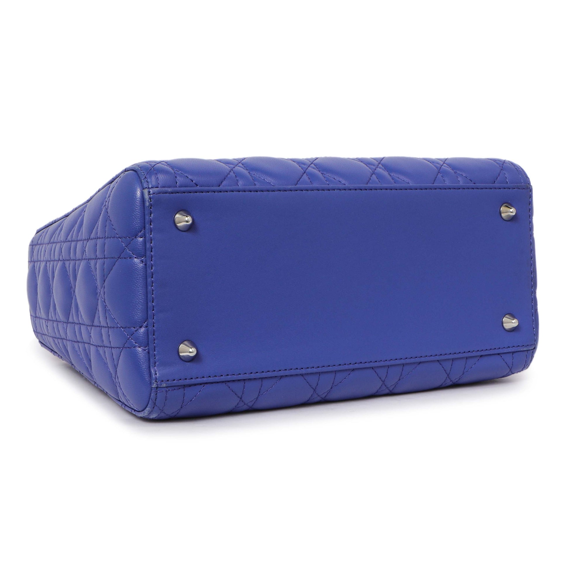 Exclusive Christian Dior Blue Lambskin Cannage Medium Lady Dior — Back View