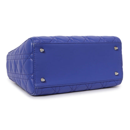Exclusive Christian Dior Blue Lambskin Cannage Medium Lady Dior — Back View