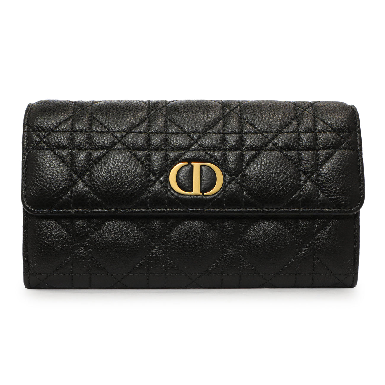 Exclusive Christian Dior Black Supple Calfskin Cannage Caro Wallet — Front View