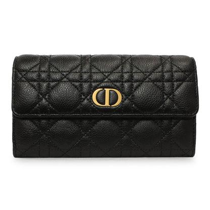 Exclusive Christian Dior Black Supple Calfskin Cannage Caro Wallet — Front View
