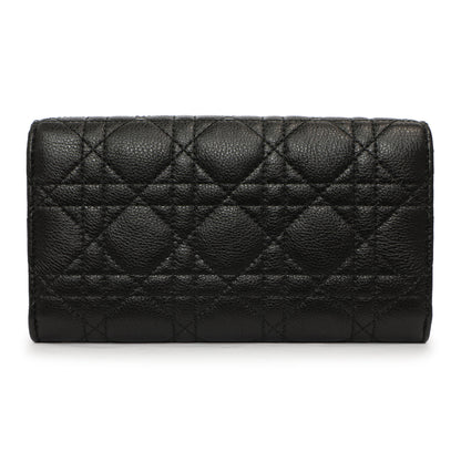 Exclusive Christian Dior Black Supple Calfskin Cannage Caro Wallet — Side View