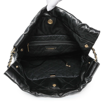 Exclusive Chanel Black Quilted Shiny Calfskin Small Chanel 22 — Top View