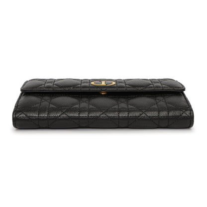 Exclusive Christian Dior Black Supple Calfskin Cannage Caro Wallet — Back View