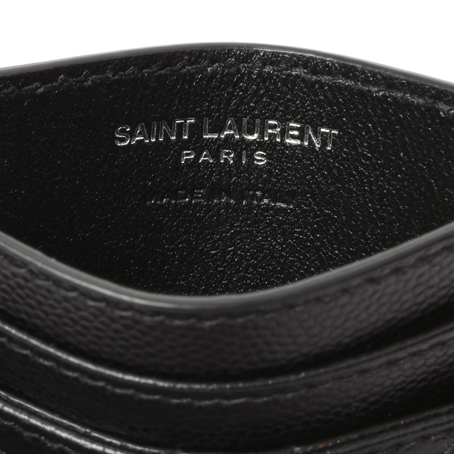 Exclusive Saint Laurent Black Grain De Poudre Matelasse Chevron Monogram Credit Card Case — Detail View