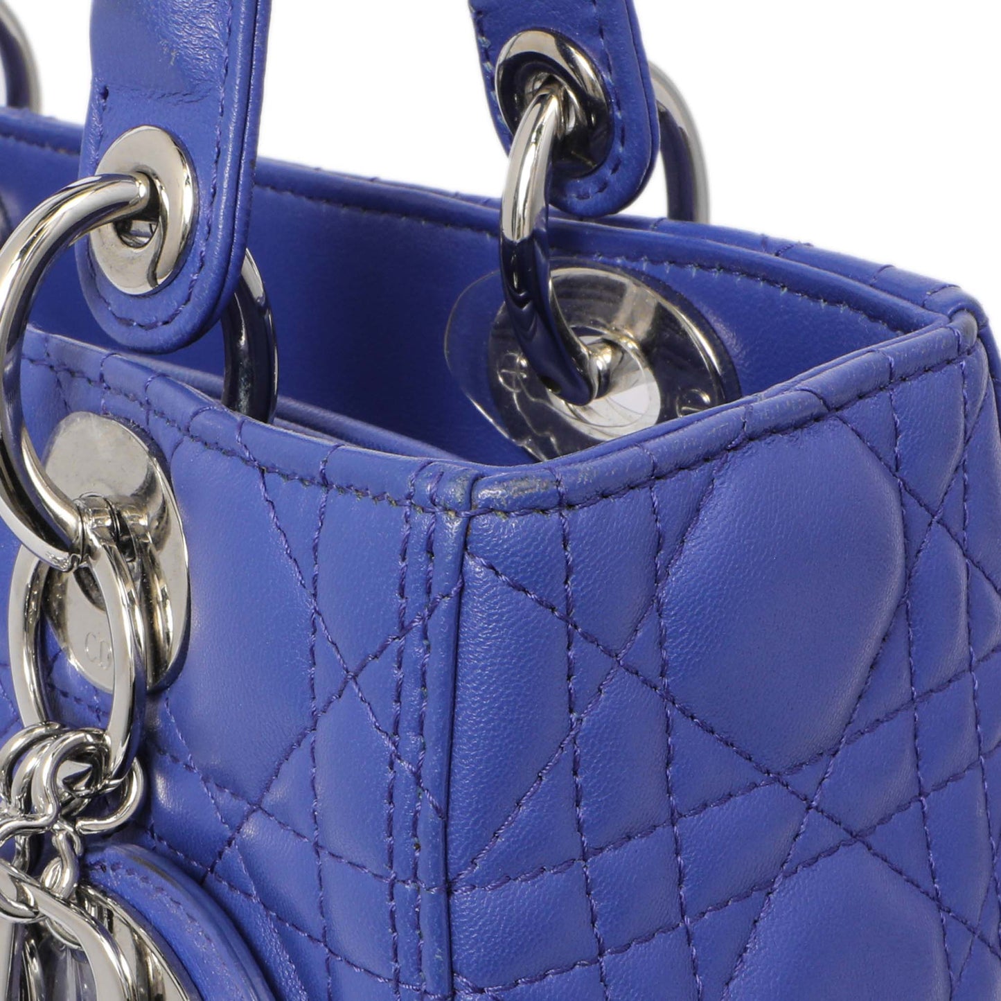 Exclusive Christian Dior Blue Lambskin Cannage Medium Lady Dior — Alternate View 9