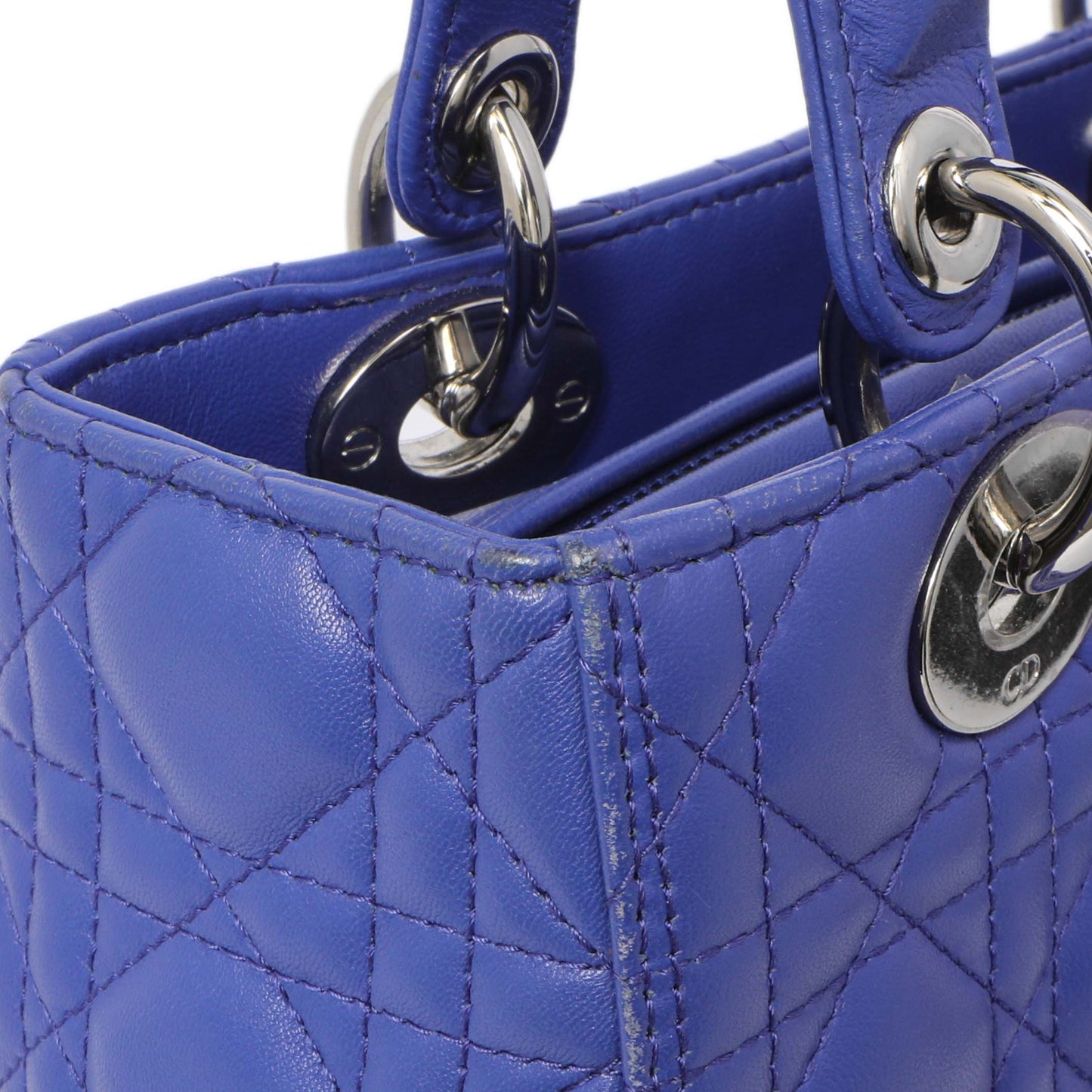 Exclusive Christian Dior Blue Lambskin Cannage Medium Lady Dior — Alternate View 10