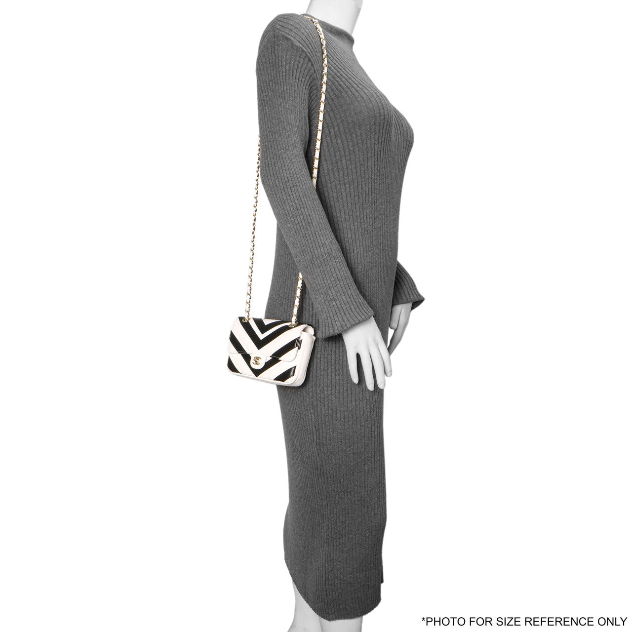 Exclusive Chanel White Black Chevron Lambskin Stitched Mini Flap — Alternate View 11