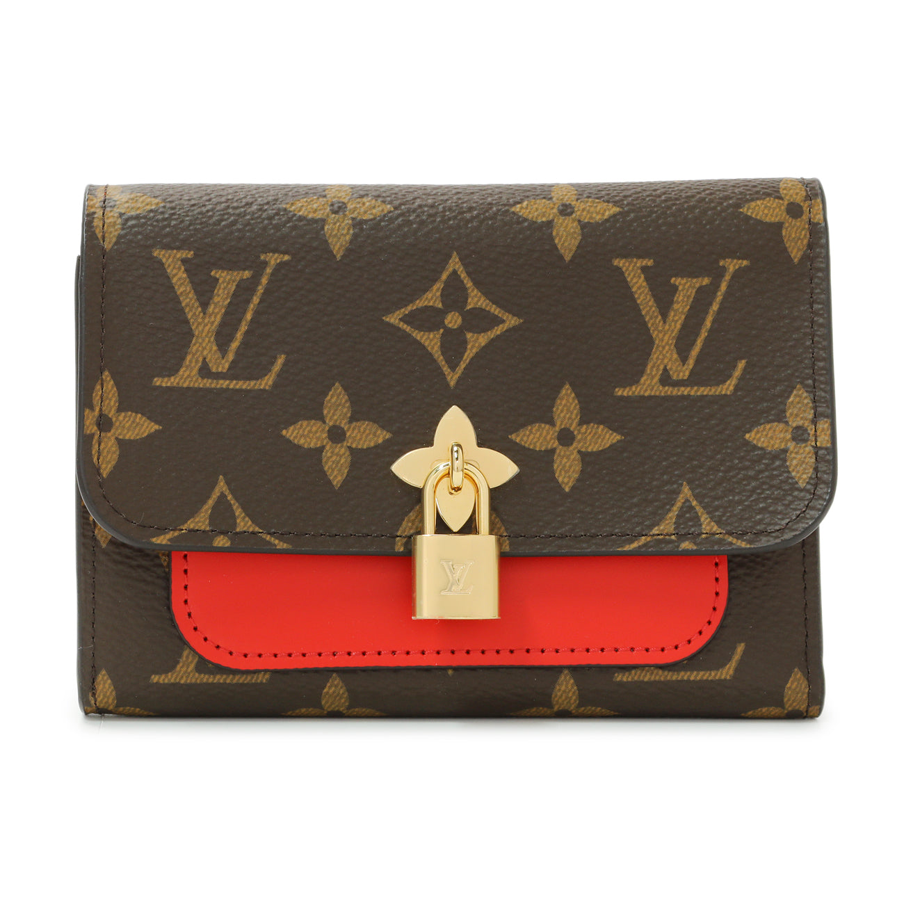 Exclusive Louis Vuitton Monogram Coquelicot Flower Lock Compact Wallet — Front View