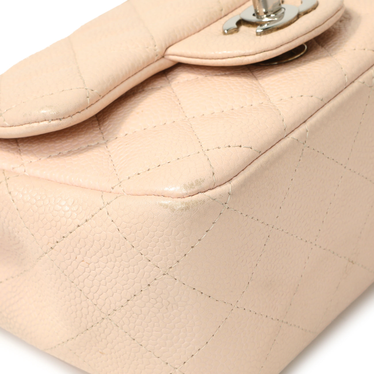 Exclusive Chanel Light Pink Quilted Caviar Mini Square Flap — Top View