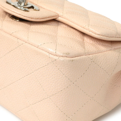 Exclusive Chanel Light Pink Quilted Caviar Mini Square Flap — Detail View