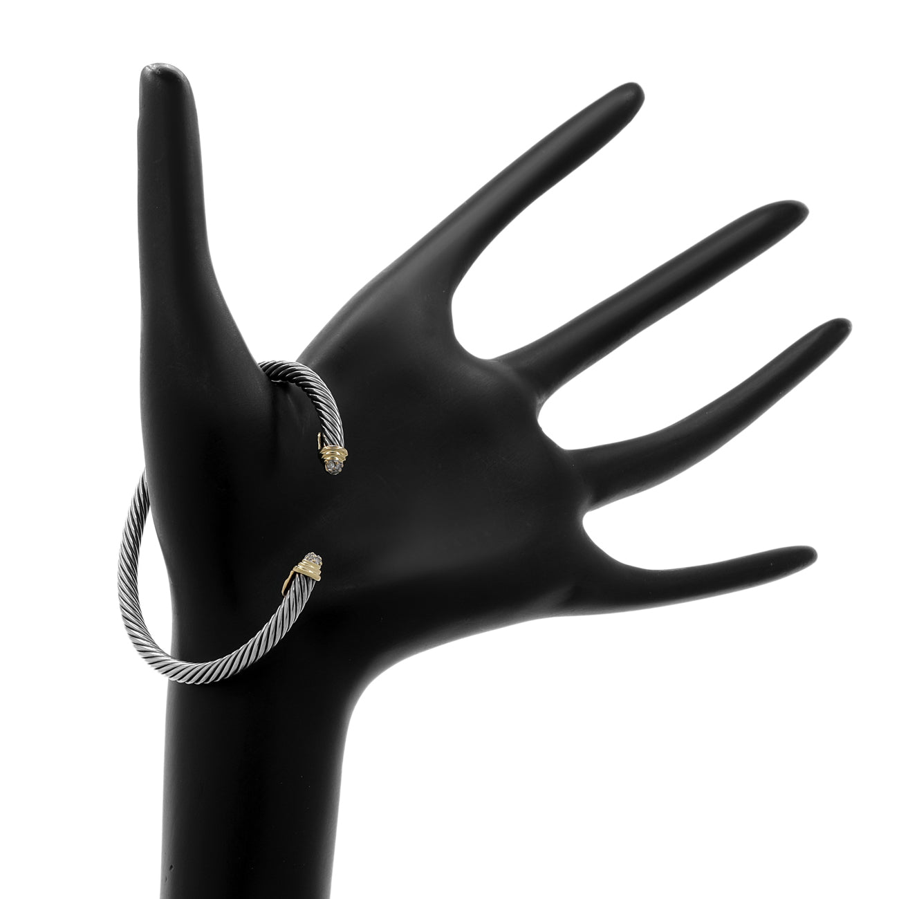 Exclusive David Yurman Sterling Silver 18K Yellow Gold Diamond 4mm Cable Bracelet — Back View