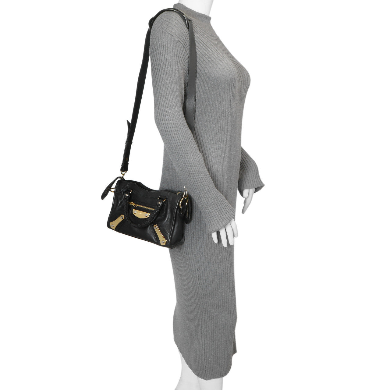 Exclusive Balenciaga Black Calfskin Metal Plate Mini  City — Alternate View 12