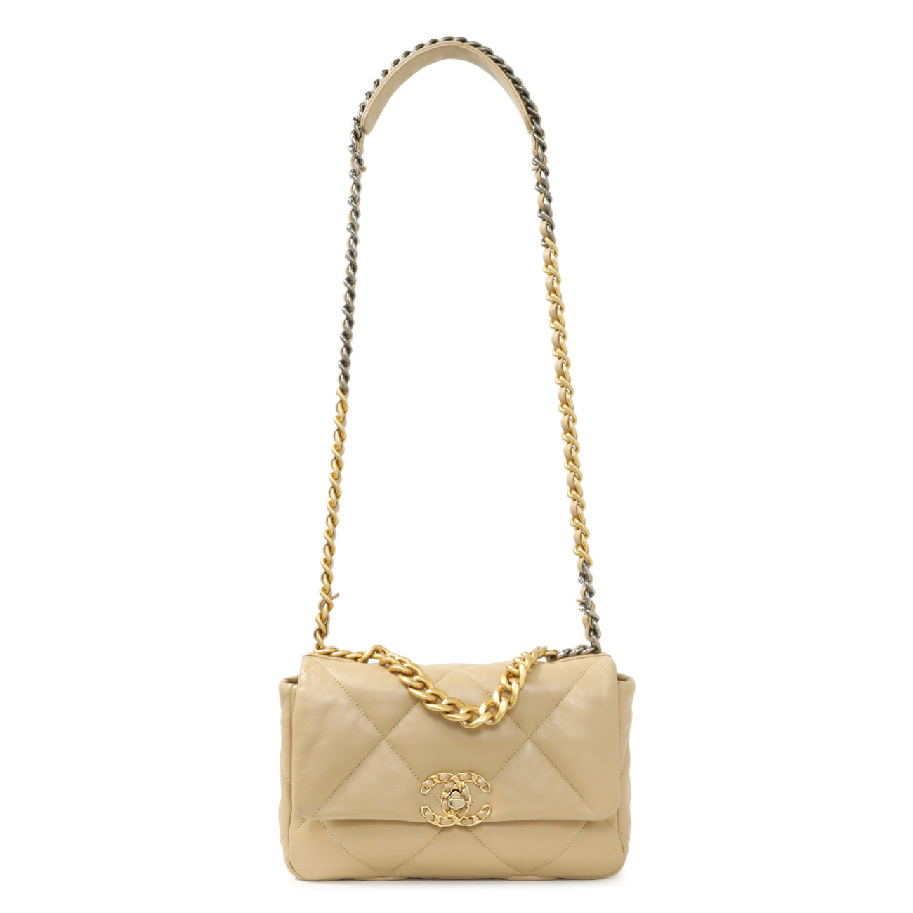 Exclusive Chanel Beige Quilted Lambskin Medium Chanel 19 Flap — Front View