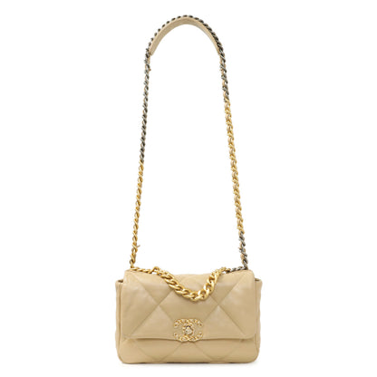 Exclusive Chanel Beige Quilted Lambskin Medium Chanel 19 Flap — Front View