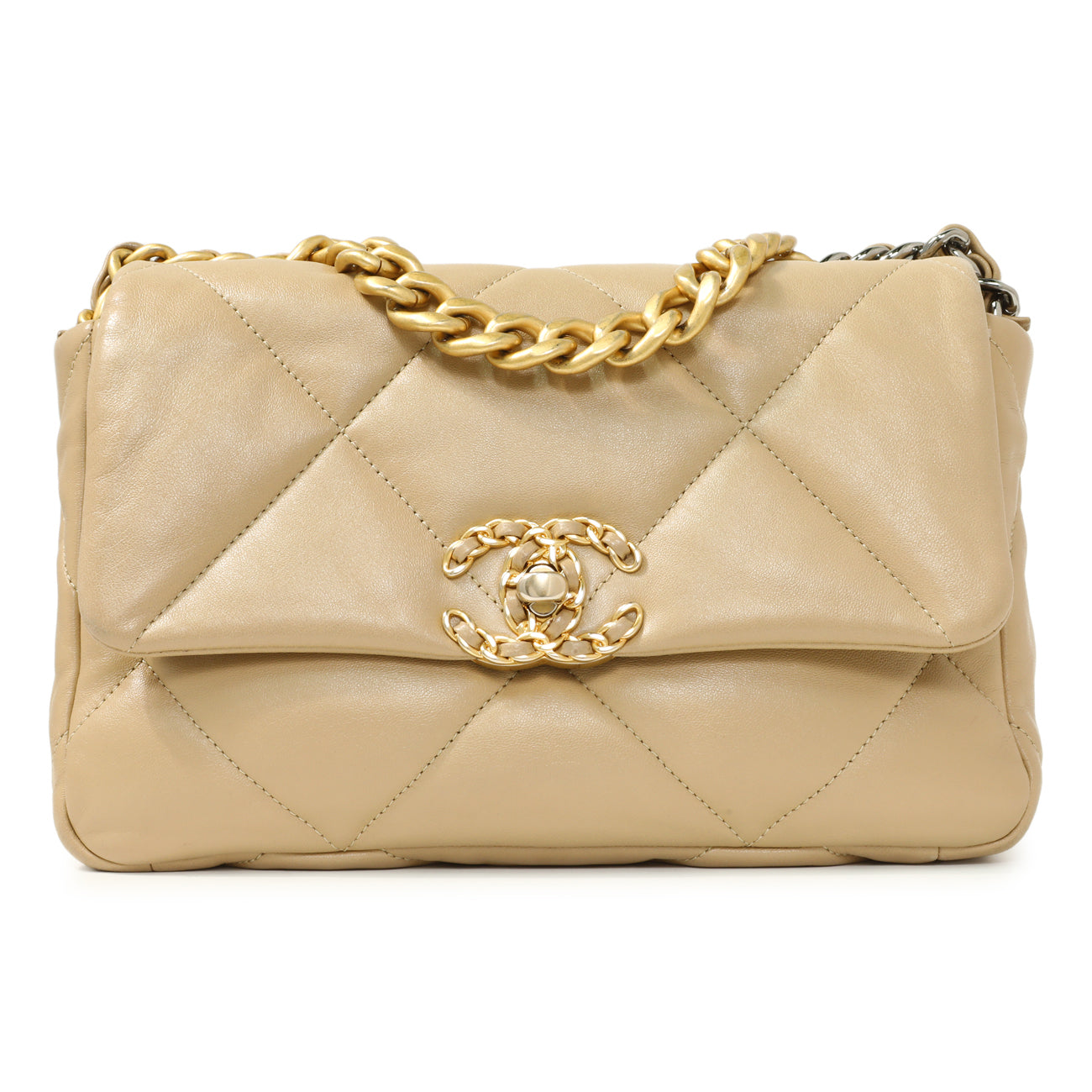 Exclusive Chanel Beige Quilted Lambskin Medium Chanel 19 Flap — Side View