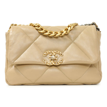 Exclusive Chanel Beige Quilted Lambskin Medium Chanel 19 Flap — Side View
