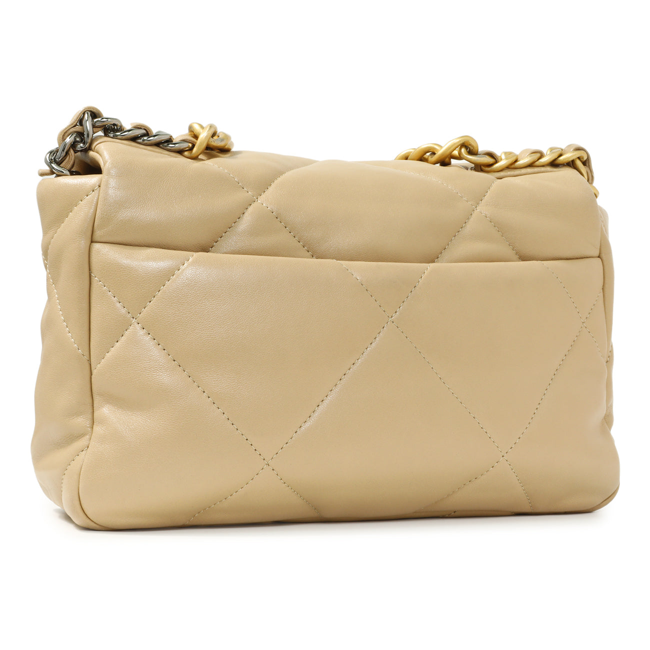 Exclusive Chanel Beige Quilted Lambskin Medium Chanel 19 Flap — Back View