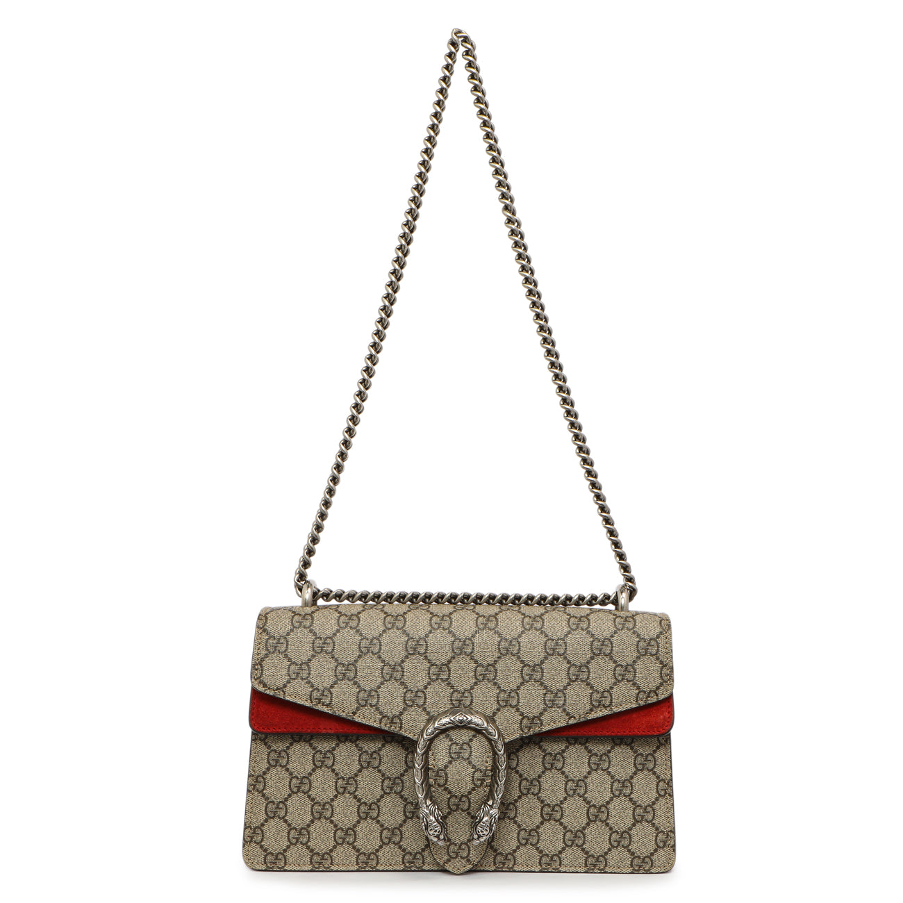 Exclusive Gucci Red GG Supreme Monogram Small Dionysus Shoulder Bag — Front View