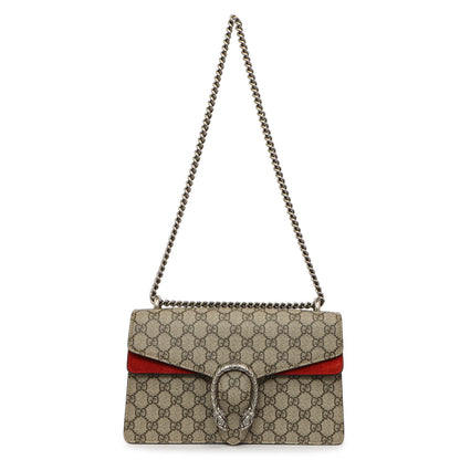 Exclusive Gucci Red GG Supreme Monogram Small Dionysus Shoulder Bag — Front View