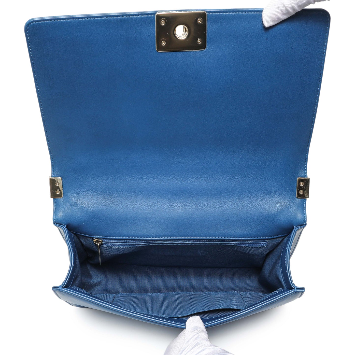 Exclusive Chanel Blue Lambskin Chevron Quilted New Medium Boy Flap — Alternate View 9