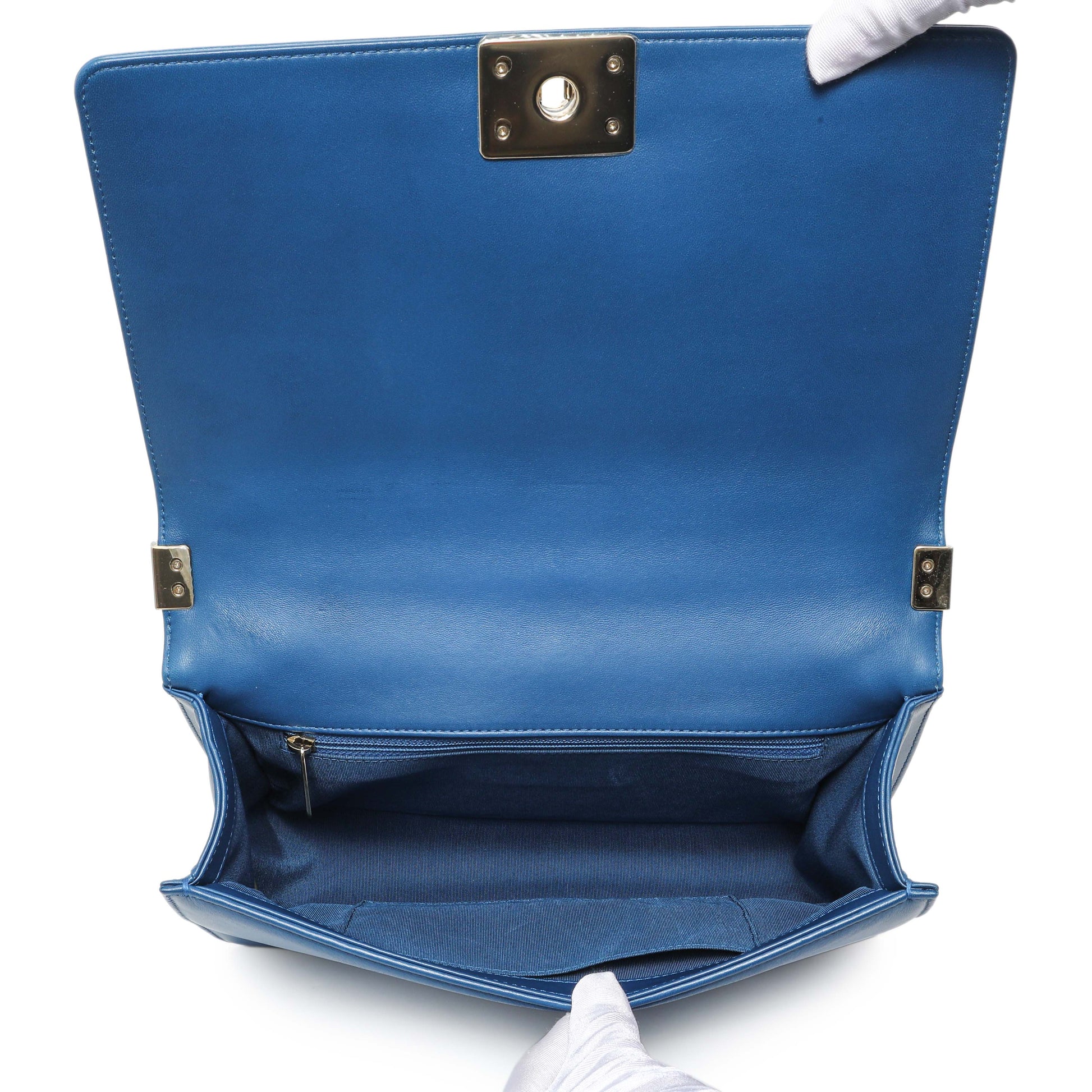 Exclusive Chanel Blue Lambskin Chevron Quilted New Medium Boy Flap — Alternate View 9