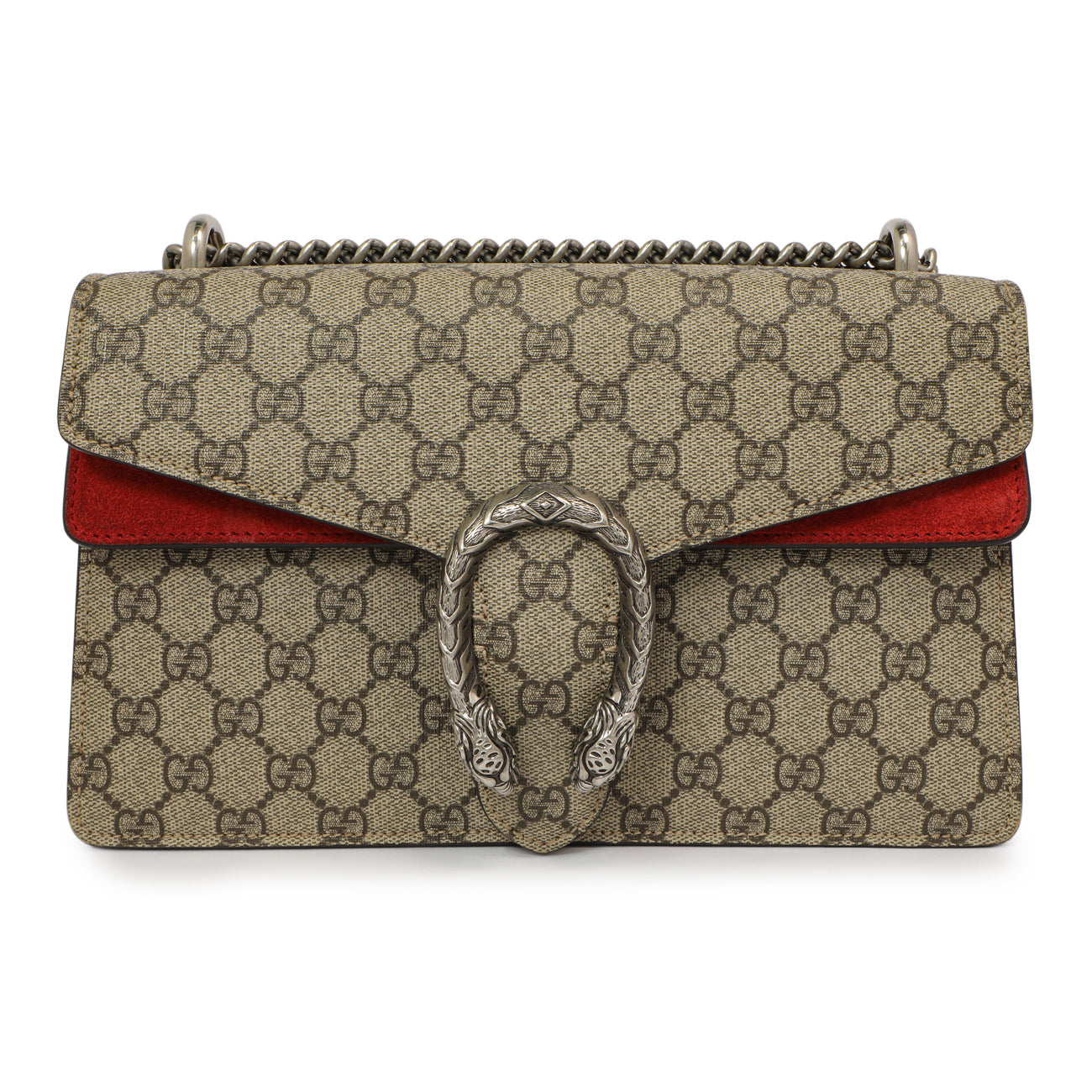Exclusive Gucci Red GG Supreme Monogram Small Dionysus Shoulder Bag — Side View