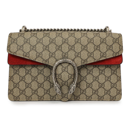 Exclusive Gucci Red GG Supreme Monogram Small Dionysus Shoulder Bag — Side View