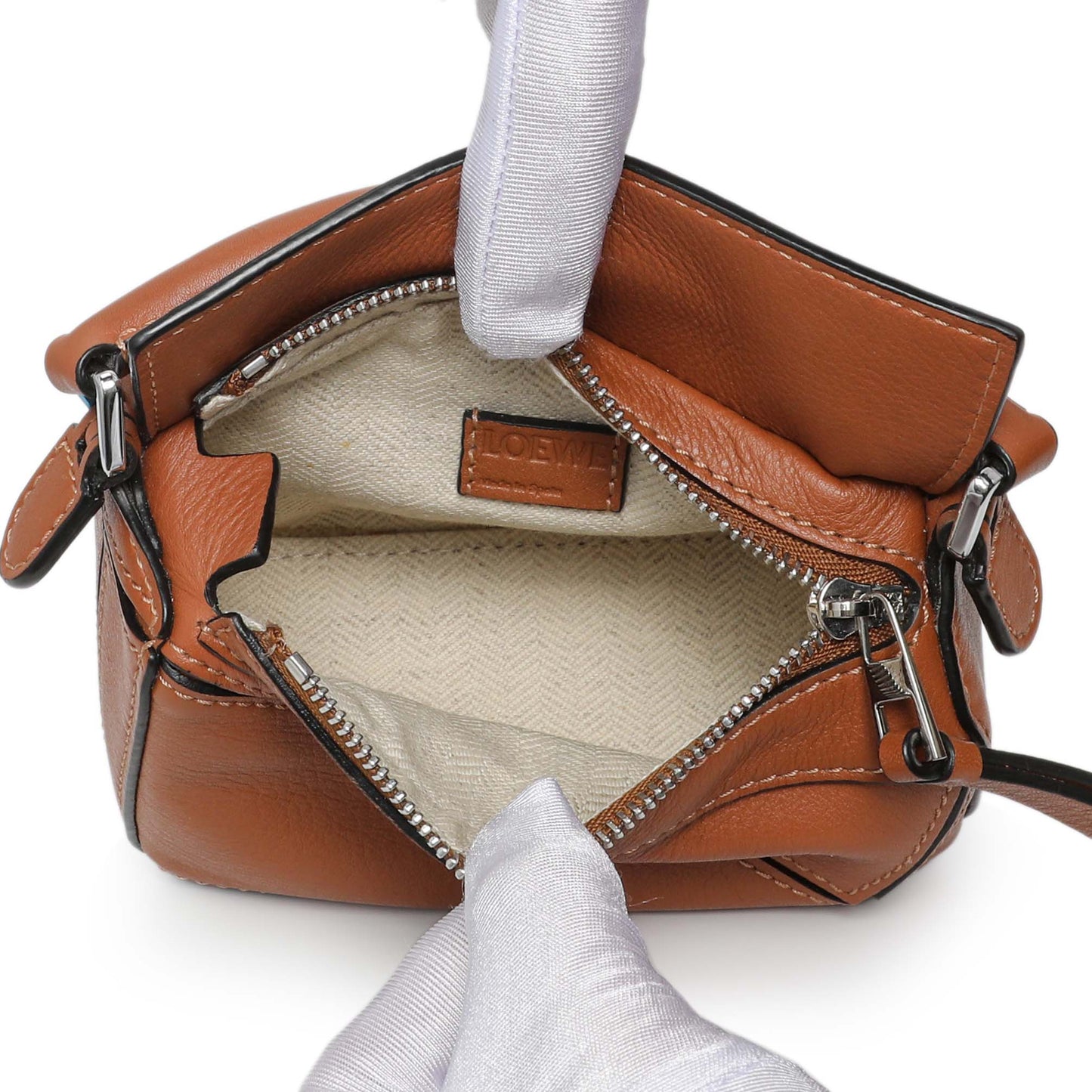 Exclusive Loewe Tan Calfskin Nano Puzzle Bag — Top View