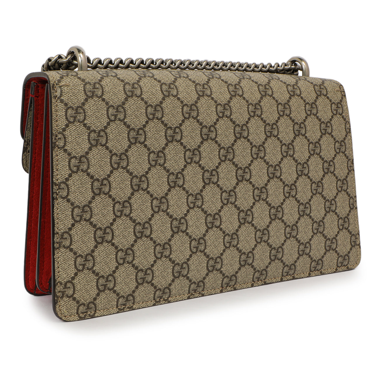 Exclusive Gucci Red GG Supreme Monogram Small Dionysus Shoulder Bag — Back View