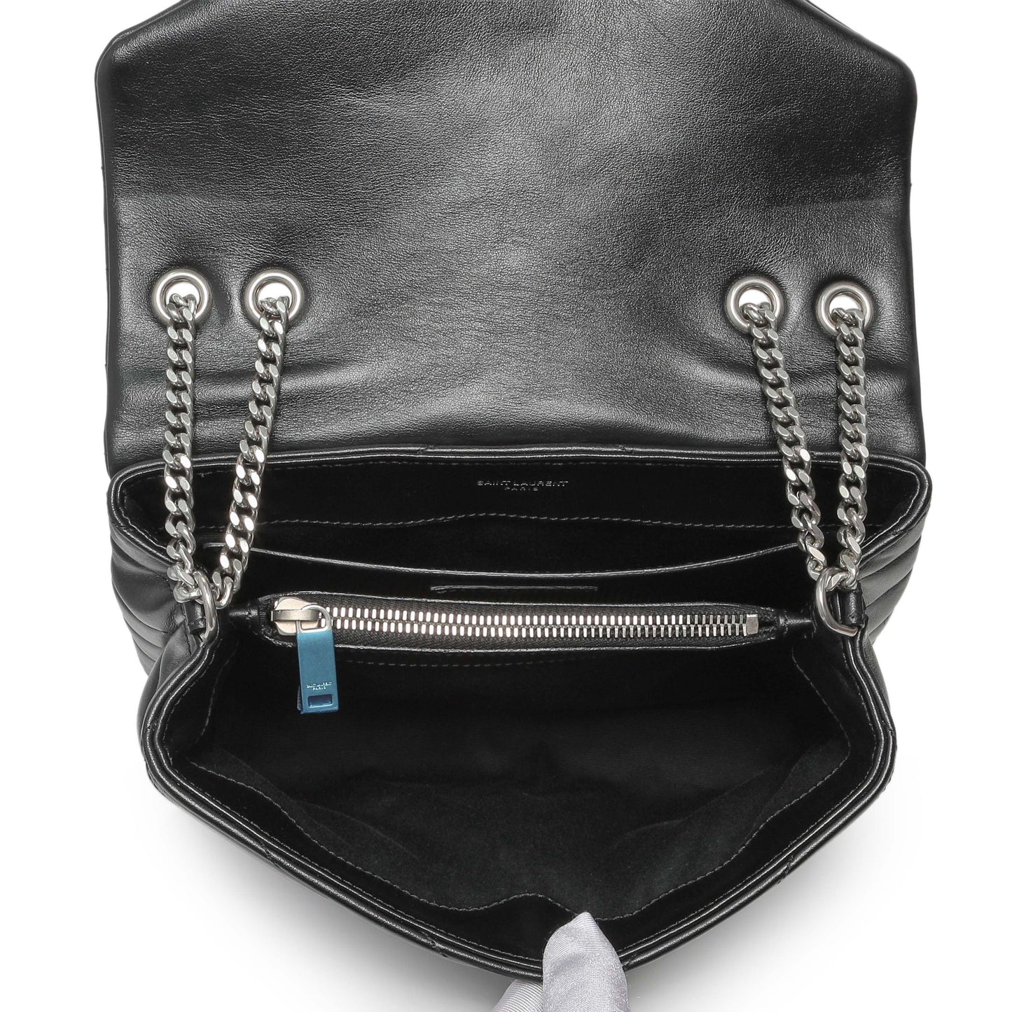 Exclusive Saint Laurent Black Calfskin Y Quilted Monogram Small Loulou Chain Satchel — Alternate View 8