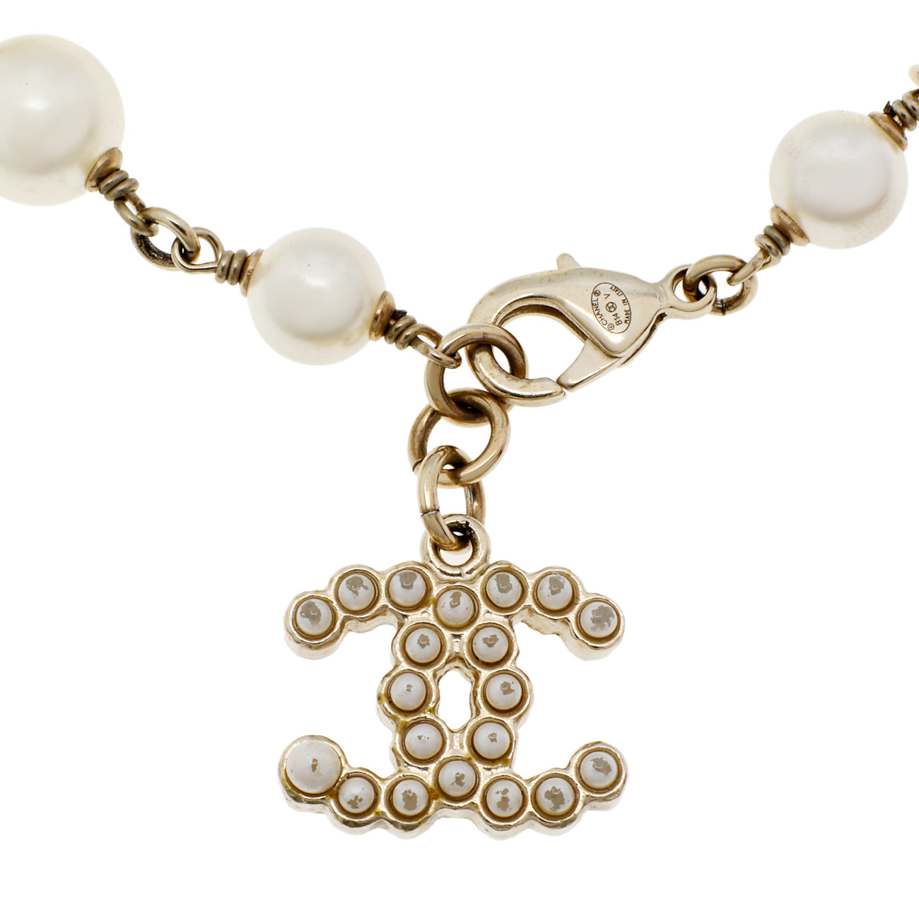 Exclusive Chanel Pearl CC Bracelet — Side View