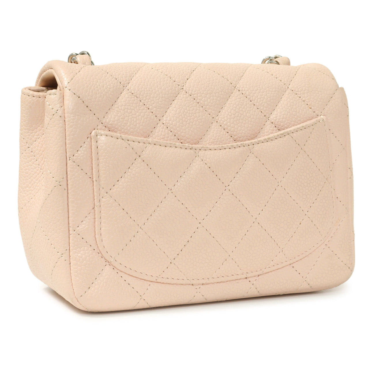 Exclusive Chanel Light Pink Quilted Caviar Mini Square Flap — Side View