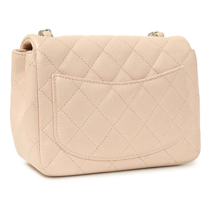 Exclusive Chanel Light Pink Quilted Caviar Mini Square Flap — Side View