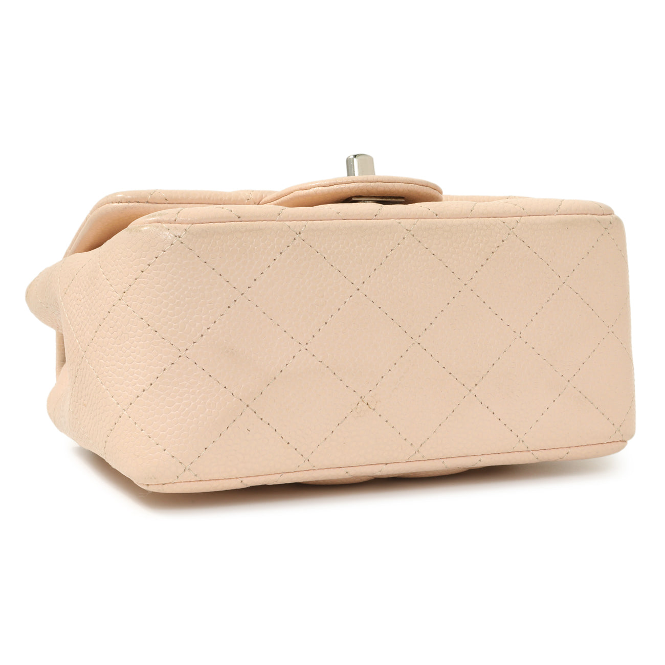 Exclusive Chanel Light Pink Quilted Caviar Mini Square Flap — Back View