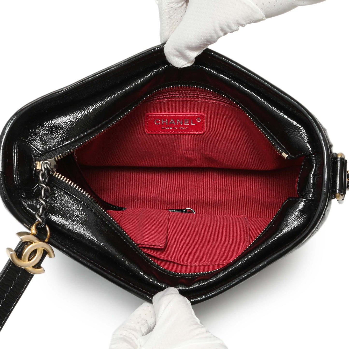 Exclusive Chanel Black Quilted Patent Goatskin Medium Gabrielle Hobo — Top View