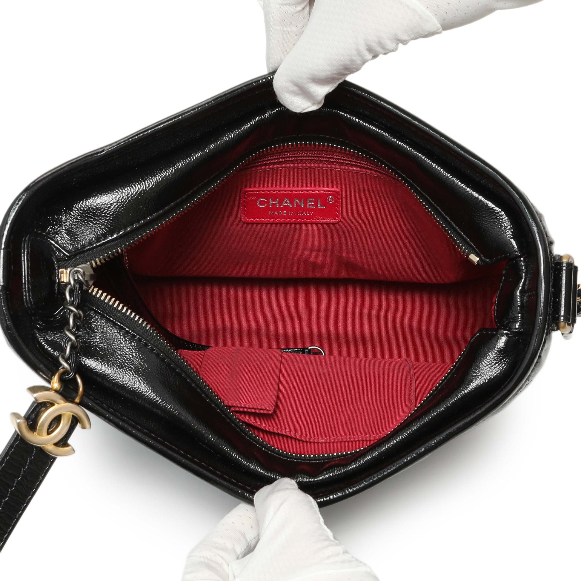 Exclusive Chanel Black Quilted Patent Goatskin Medium Gabrielle Hobo — Top View